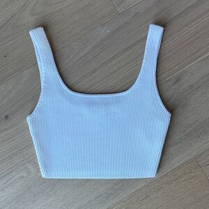 Babaton White Ribbed Crop Top